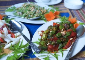 Bean salad with peanuts, okra salad, squid salad.  All rather wonderful.