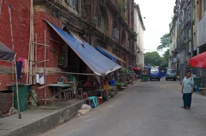 A street containing colonial law offices which have been abandoned